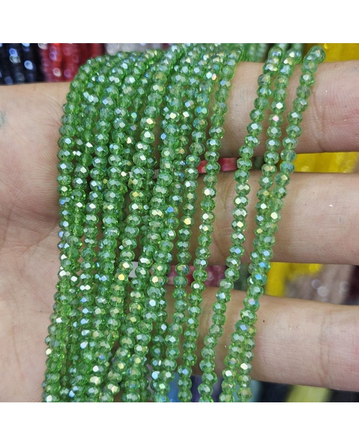 3mm İpe Dizili Kristal Boncuk Metalik Kaplama Janjanlı Yeşil - 10 Dizi