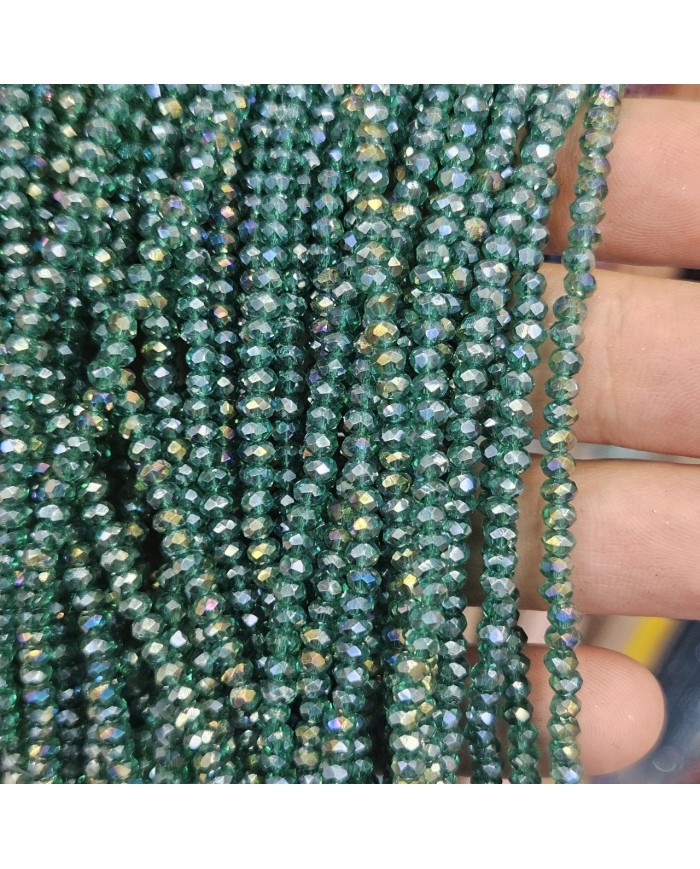 3mm İpe Dizili Kristal Boncuk Metalik Kaplama Janjanlı Zümrüt Yeşili - 10 Dizi