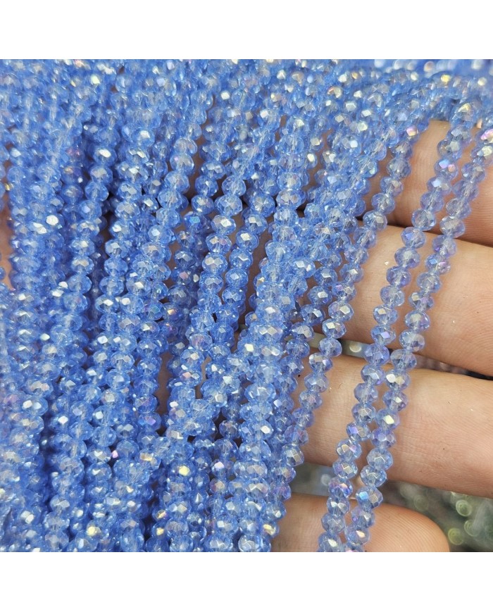 3mm İpe Dizili Kristal Boncuk Şeffaf Mavi - 10 Dizi