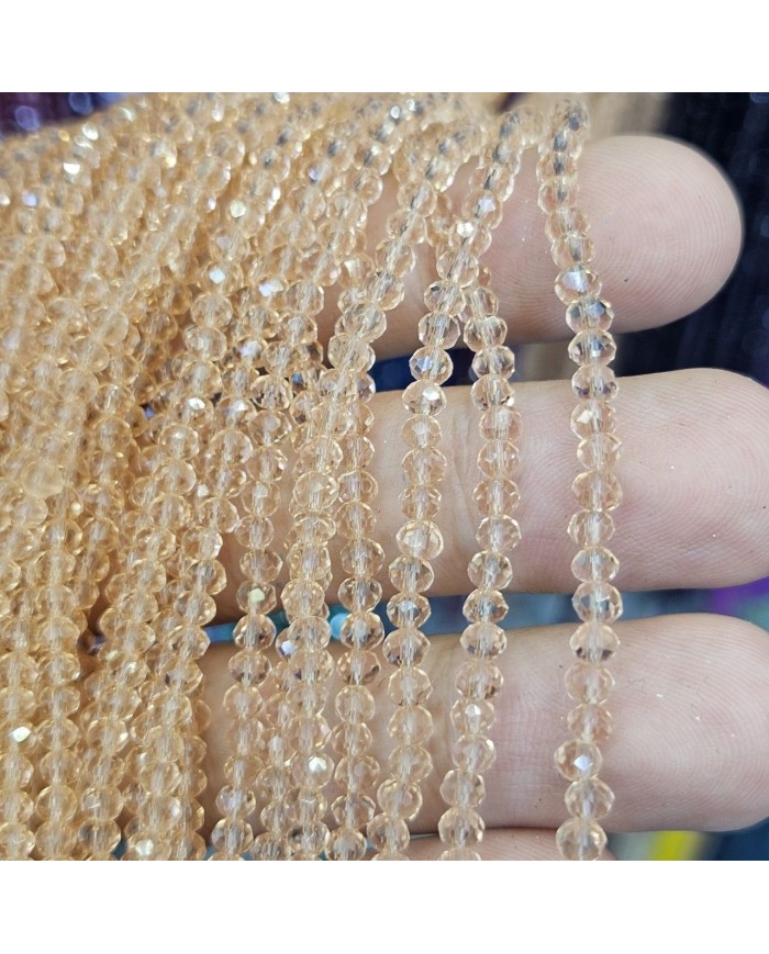 3mm İpe Dizili Kristal Boncuk Şeffaf Şeftali Tonu - 10 Dizi