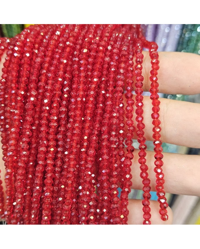 3mm İpe Dizili Kristal Boncuk Mat Parlak Kırmızı - 10 Dizi