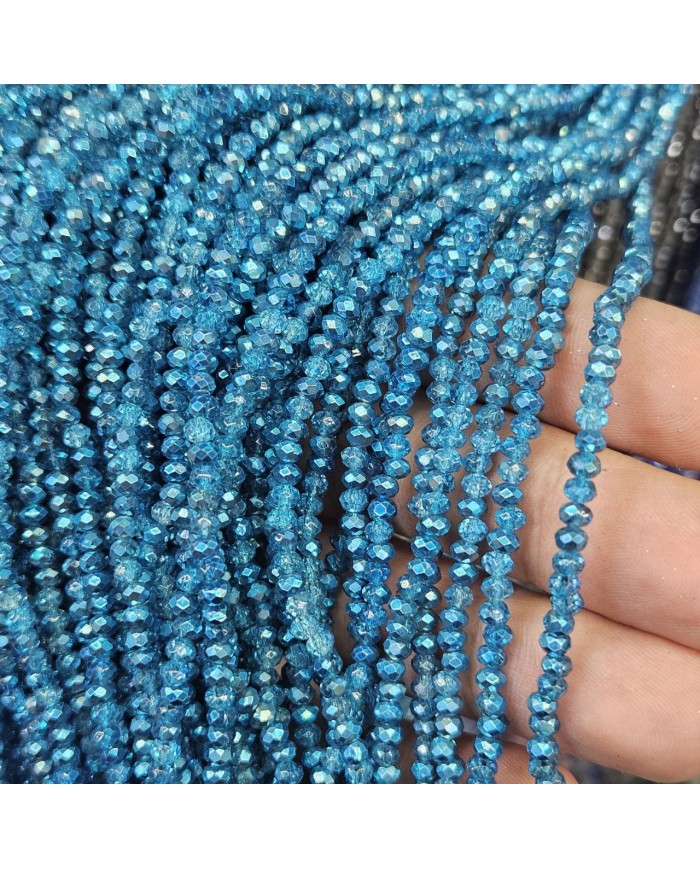 3mm İpe Dizili Kristal Boncuk Metalik Kaplama Parlak Deniz Mavisi - 10 Dizi