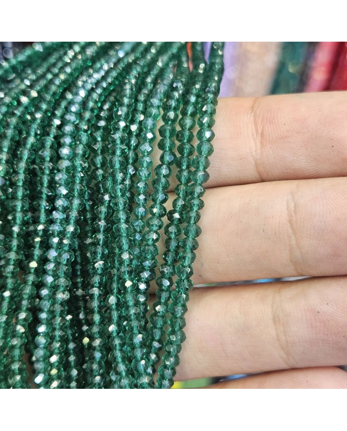 3mm İpe Dizili Kristal Boncuk Şeffaf Parlak Zümrüt Yeşili - 10 Dizi