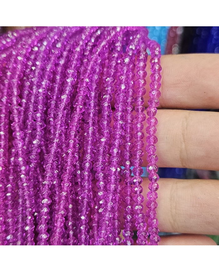 3mm İpe Dizili Kristal Boncuk Şeffaf Parlak Fuşya - 10 Dizi