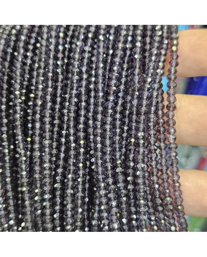 3mm İpe Dizili Kristal Boncuk Şeffaf Parlak Duman Mor - 10 Dizi
