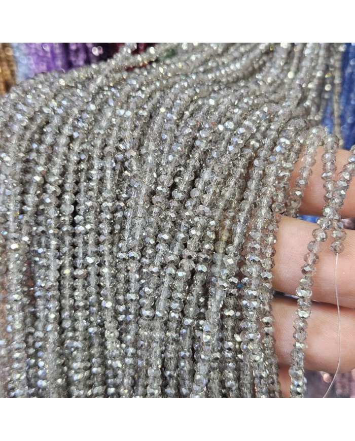 3mm İpe Dizili Kristal Boncuk Metalik Kaplama Aynalı Gri- 10 Dizi