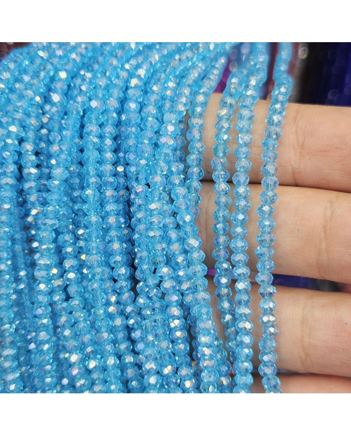 3mm İpe Dizili Kristal Boncuk Şeffaf Janjanlı Bebe Mavisi - 10 Dizi