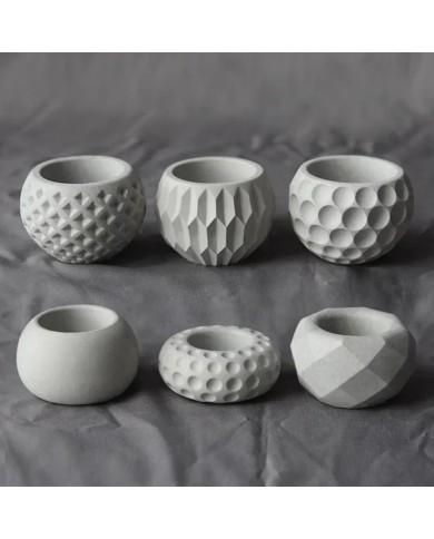 Geometrik Kristal Desenli Yuvarlak Beton Saksı Kalıbı - Hobi