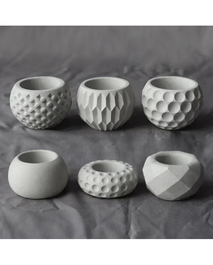 Geometrik Kristal Desenli Yuvarlak Beton Saksı Kalıbı - Hobi