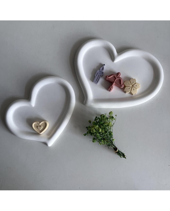 Kalp Terazzo Bardak Altı Mini Tepsi Reçine Epoksi ve Beton