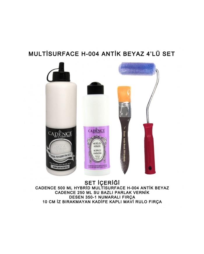 500ML H:04 ANTİK BEYAZ HYBRİD + 250ML PARLAK VERNİK 4'LÜ SET