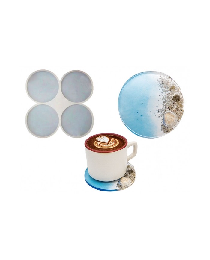 4'lü Yuvarlak Bardak Altlığı Epoksi Reçine Kalıbı EPK-387