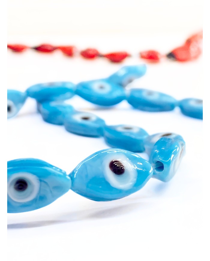 İpe Dizili Seramik Boncuk Mavi Badem Göz 14m