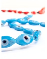 İpe Dizili Seramik Boncuk Mavi Badem Göz 14m