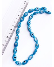 İpe Dizili Seramik Boncuk Mavi Badem Göz 14m