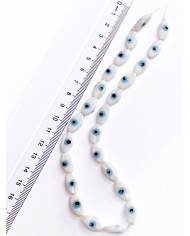 İpe Dizili Seramik Boncuk Beyaz Badem Göz 14m