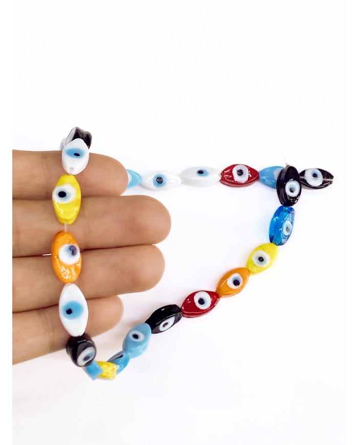 İpe Dizili Seramik Boncuk Renkli Badem Göz 14m