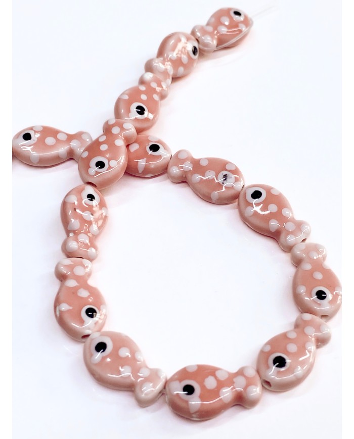 İpe Dizili Seramik Boncuk Pembe Benekli Balık 18m