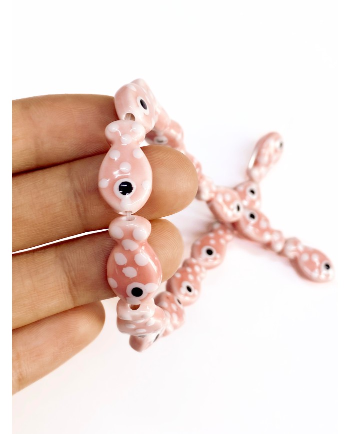 İpe Dizili Seramik Boncuk Pembe Benekli Balık 18m