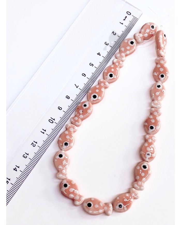 İpe Dizili Seramik Boncuk Pembe Benekli Balık 18m