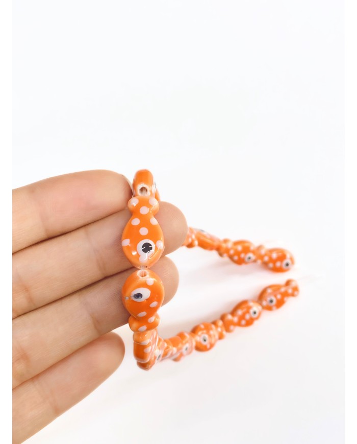 İpe Dizili Seramik Boncuk Turuncu Benekli Balık 18mm - 1 Dizi