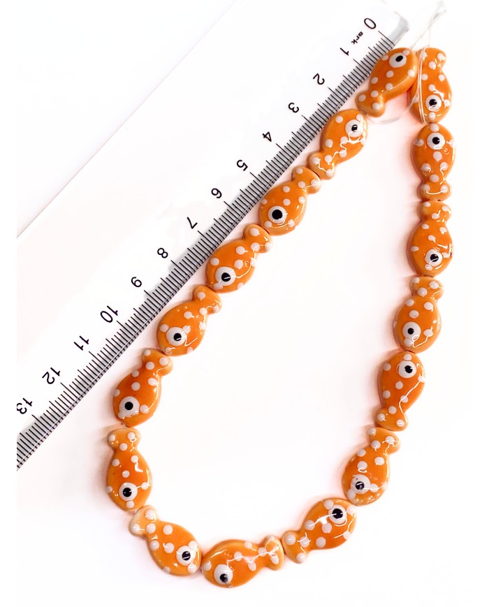 İpe Dizili Seramik Boncuk Turuncu Benekli Balık 18mm - 1 Dizi