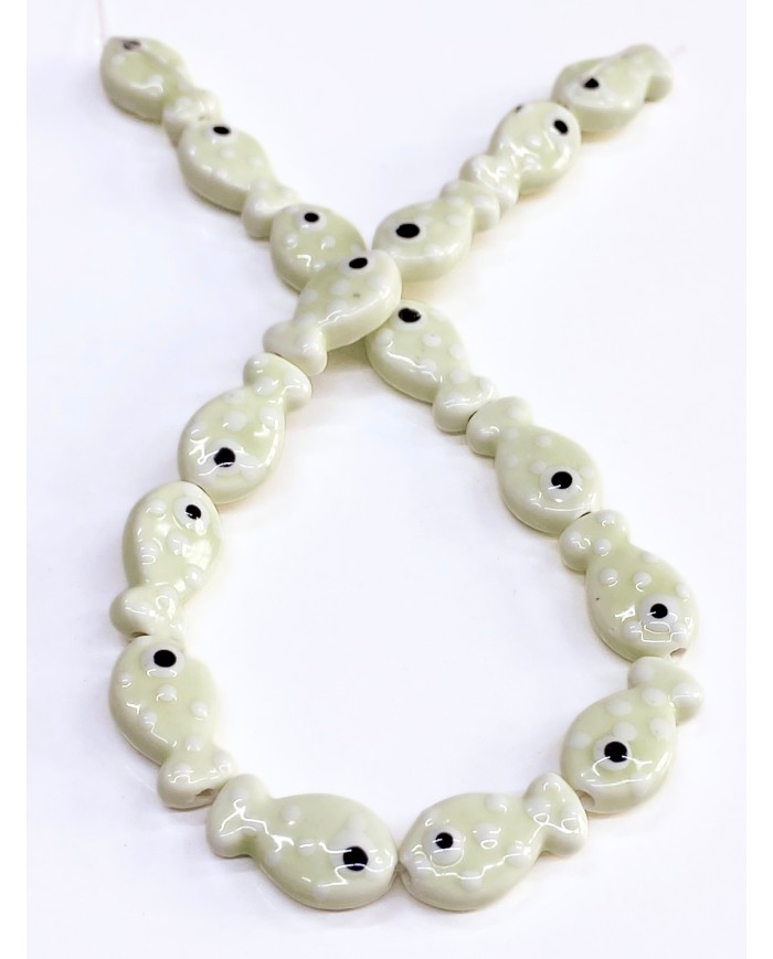 İpe Dizili Seramik Boncuk Yeşil Benekli Balık 18m