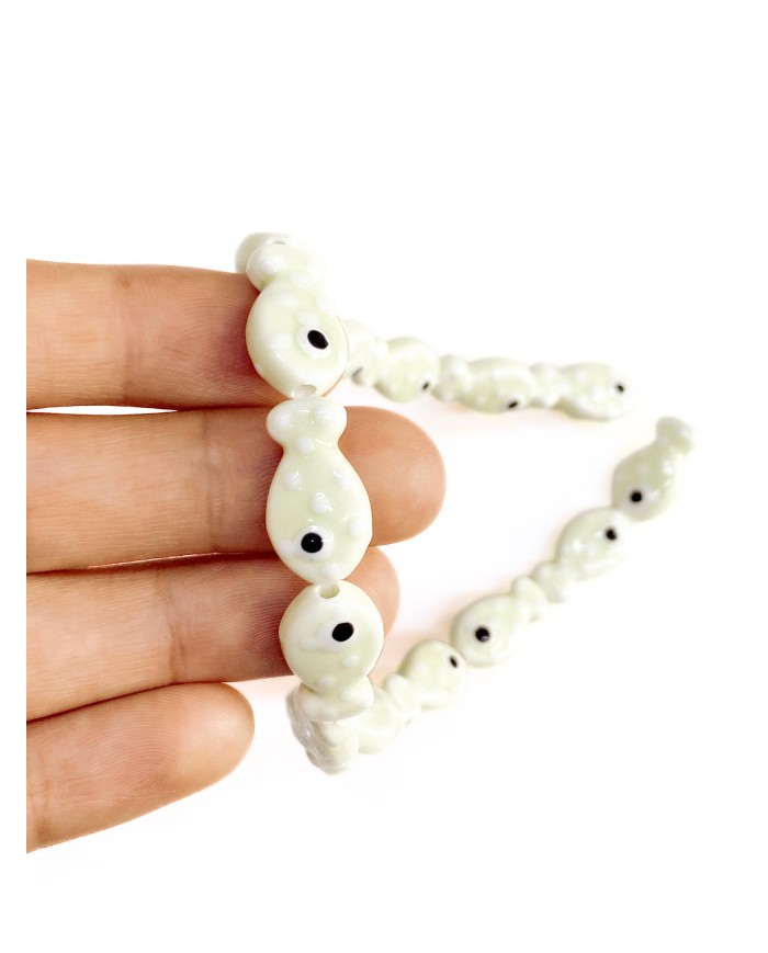 İpe Dizili Seramik Boncuk Yeşil Benekli Balık 18m