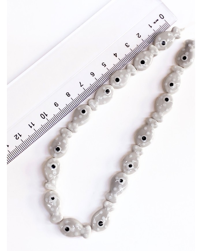 İpe Dizili Seramik Boncuk Yeşil Benekli Balık 18m