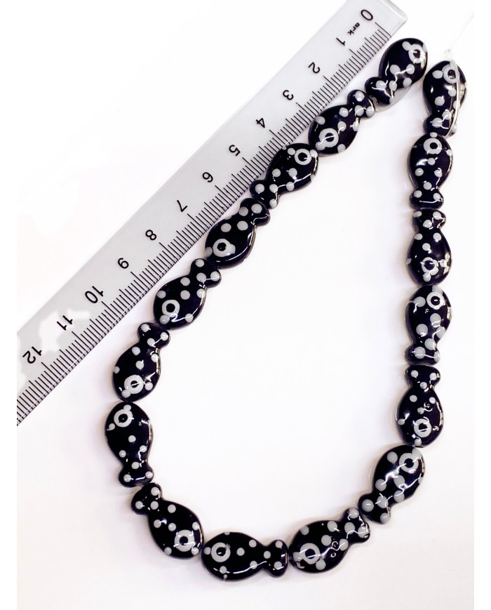 İpe Dizili Seramik Boncuk Lacivert Benekli Balık 18m