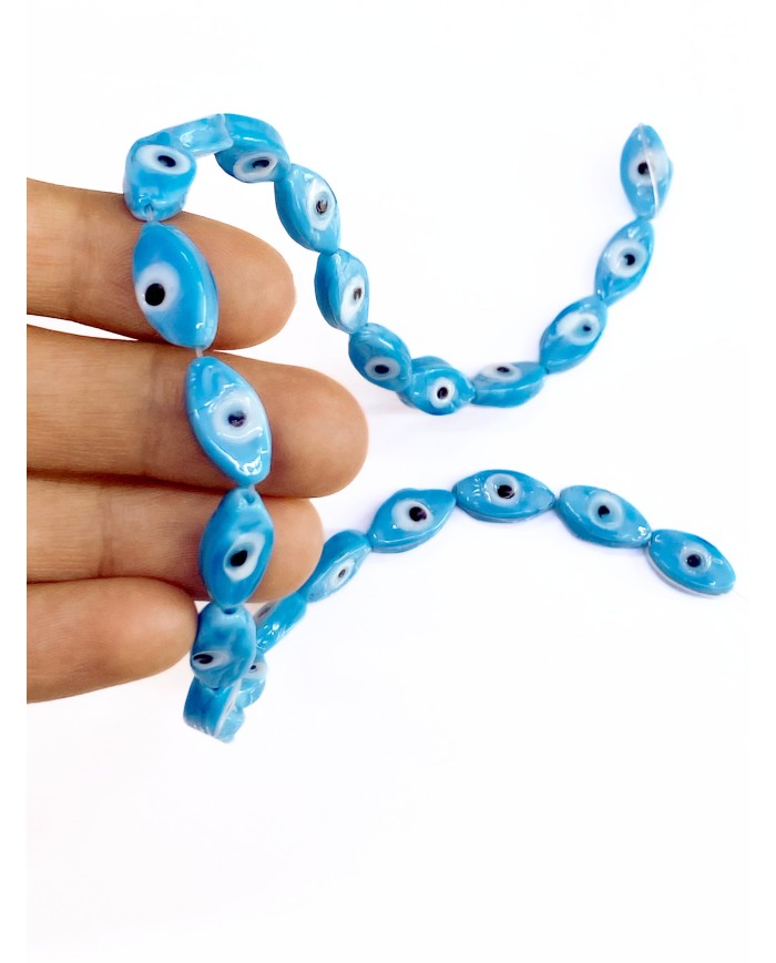 İpe Dizili Seramik Boncuk Mavi Badem Göz 14m