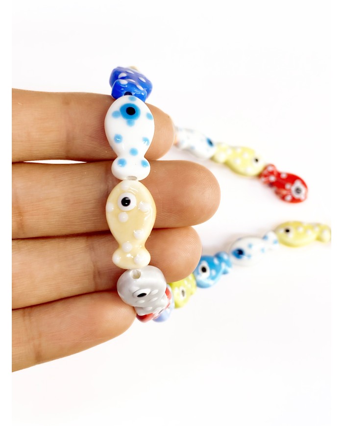 İpe Dizili Seramik Boncuk Renkli Benekli Balık 18mm