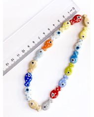 İpe Dizili Seramik Boncuk Renkli Benekli Balık 18mm