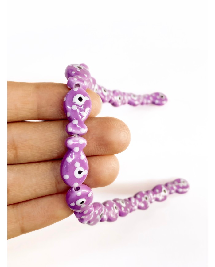 İpe Dizili Seramik Boncuk Mor Benekli Balık 18m