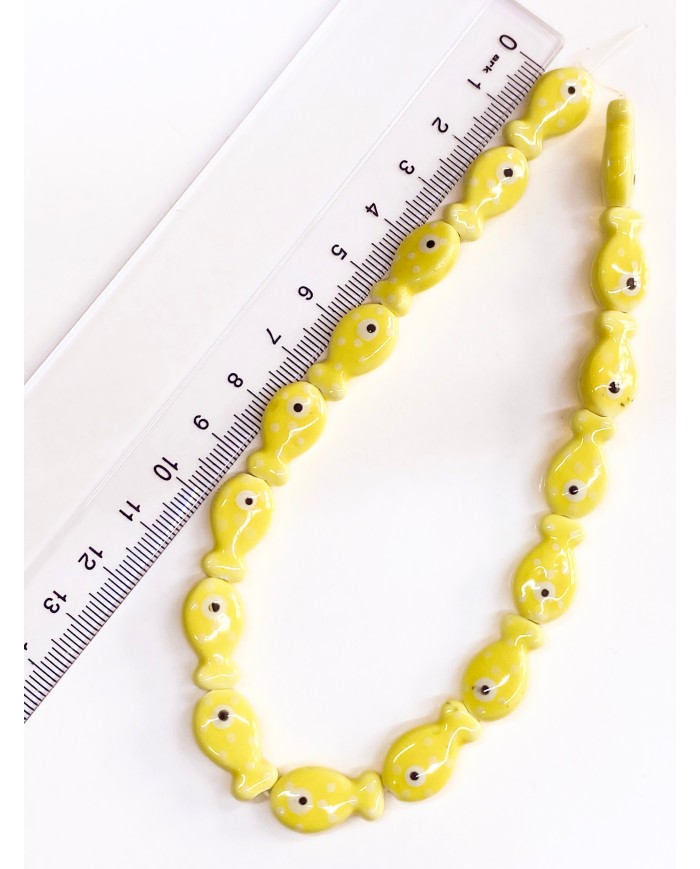İpe Dizili Seramik Boncuk Sarı Benekli Balık 18m