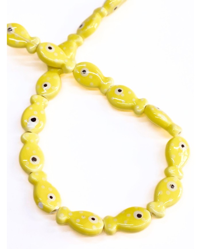İpe Dizili Seramik Boncuk Sarı Benekli Balık 18m