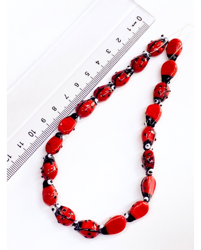 İpe Dizili Seramik Boncuk Kırmızı Uğurböceği 14m