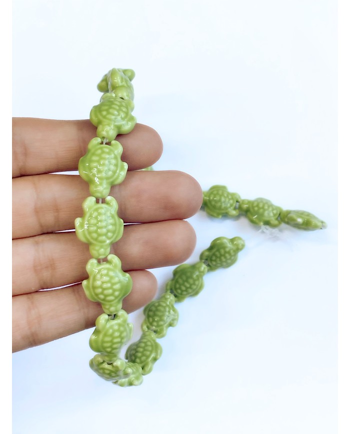 İpe Dizili Seramik Boncuk Yeşil Kaplumbağa 17mm - 1 Dizi