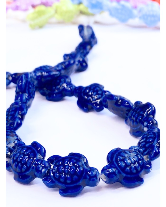 İpe Dizili Seramik Boncuk Lacivert Kaplumbağa 17m