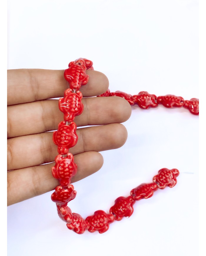 İpe Dizili Seramik Boncuk Kırmızı Kaplumbağa 17m