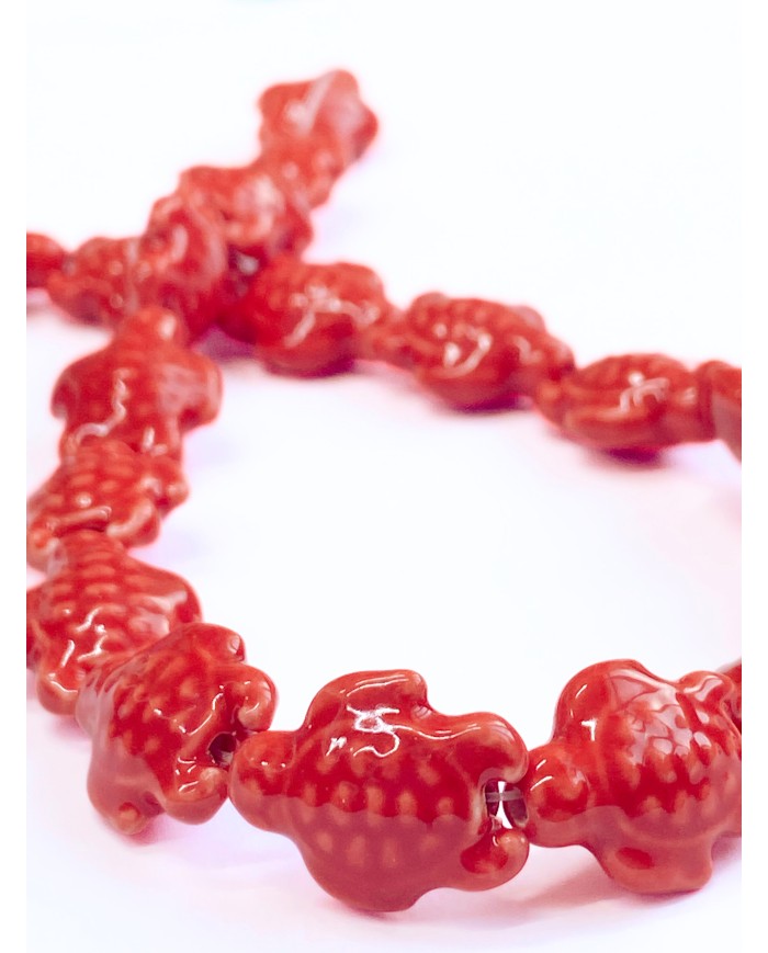 İpe Dizili Seramik Boncuk Kırmızı Kaplumbağa 17m