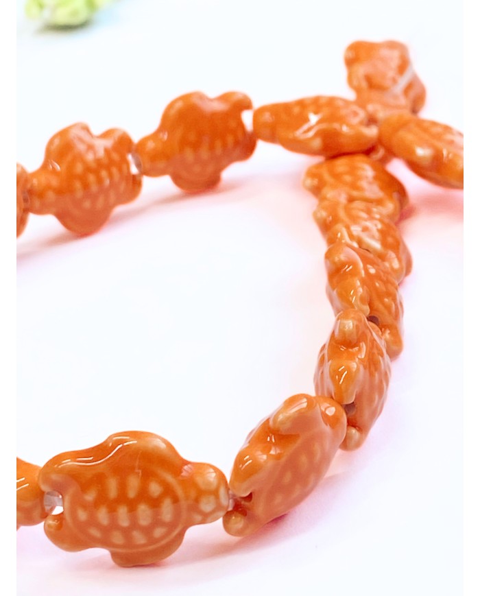 İpe Dizili Seramik Boncuk Turuncu Kaplumbağa 17m