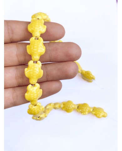 İpe Dizili Seramik Boncuk Sarı Kaplumbağa 17m