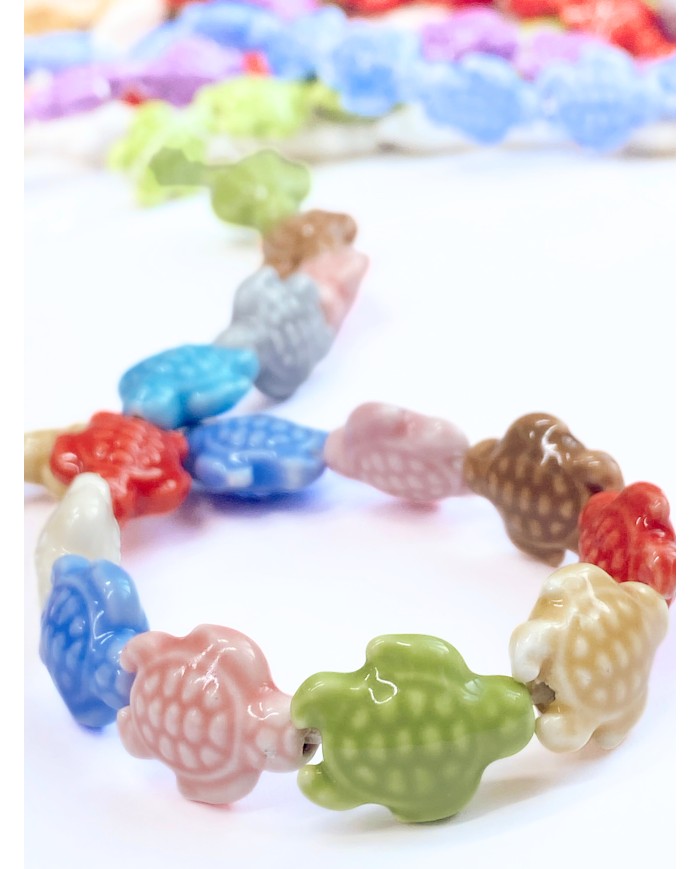 İpe Dizili Seramik Boncuk Renkli Kaplumbağa 17m