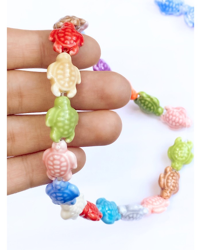 İpe Dizili Seramik Boncuk Renkli Kaplumbağa 17m