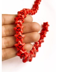 İpe Dizili Seramik Boncuk Kırmızı Güleryüzlü Yıldız 12m