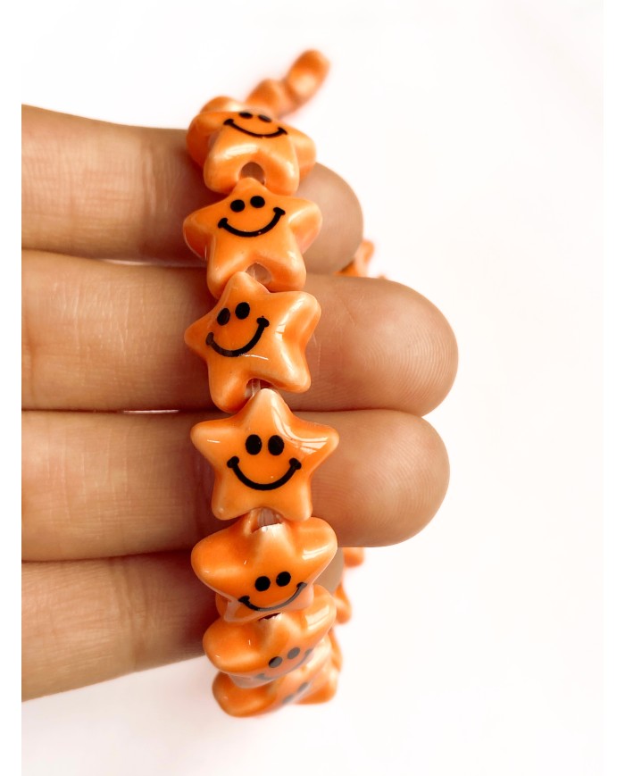İpe Dizili Seramik Boncuk Turuncu Güleryüzlü Yıldız 12m