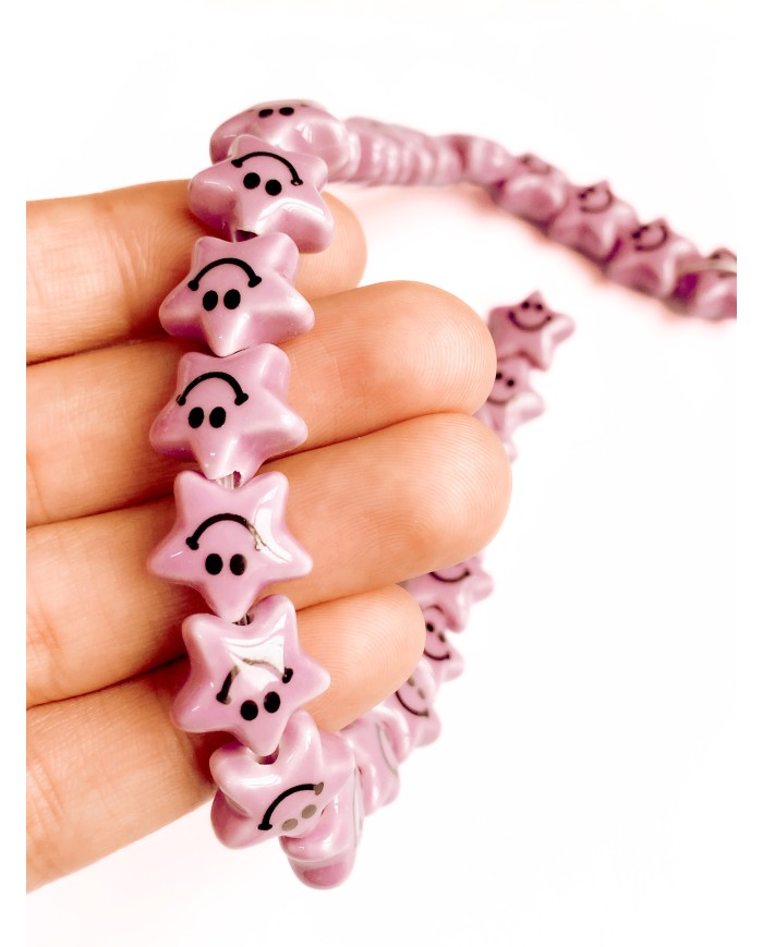 İpe Dizili Seramik Boncuk Mor Güleryüzlü Yıldız 12m