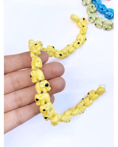İpe Dizili Seramik Boncuk Sarı Fil 9m