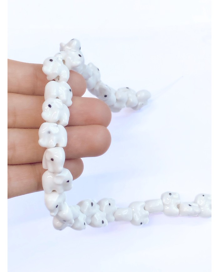 İpe Dizili Seramik Boncuk Beyaz Fil 9m